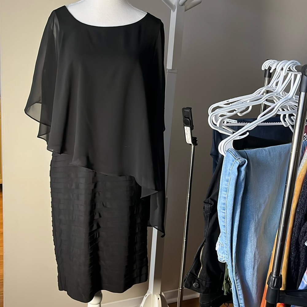 Adrianna Papell Anthropologie bodycon tiered dress, w asymmetric shawl